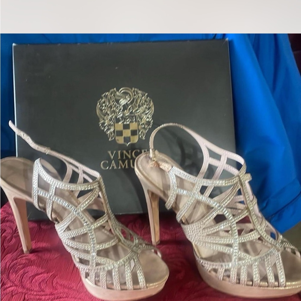 Vince Camuto Glittering Silver Strappy Heels